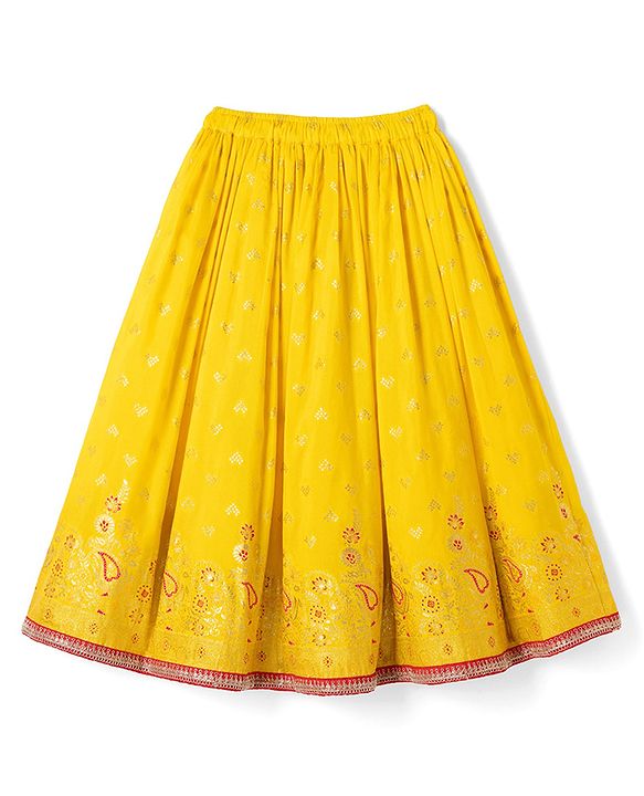 Babyhug Georgette Woven Half Sleeves Lehenga Choli and Dupatta Set With Floral Embroidery & Foil Print - Yellow