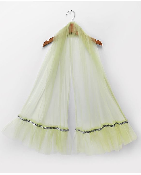 Babyhug Georgette Woven Frill Half Sleeves Lehenga Choli & Dupatta Set With Floral Sequin Embroidery - Limegreen