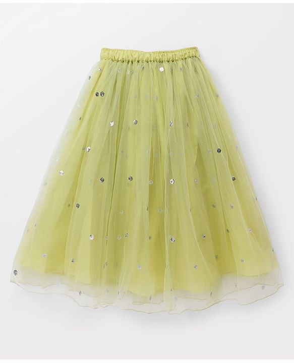 Babyhug Georgette Woven Frill Half Sleeves Lehenga Choli & Dupatta Set With Floral Sequin Embroidery - Limegreen