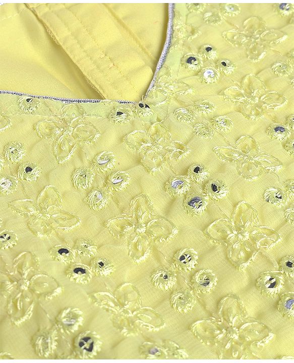 Babyhug Georgette Woven Frill Half Sleeves Lehenga Choli & Dupatta Set With Floral Sequin Embroidery - Limegreen