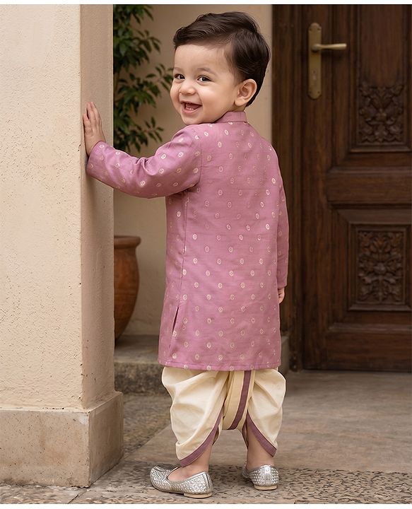 Babyhug Woven Blend Full Sleeves Embroidered Dhoti & Kurta Set - Purple