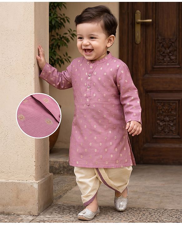 Babyhug Woven Blend Full Sleeves Embroidered Dhoti & Kurta Set - Purple