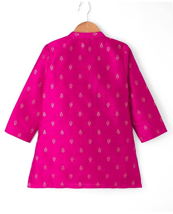 Babyhug Cotton Blend Woven Full Sleeves Kurta & Pyjama Set with Foil Print - Fuchsia