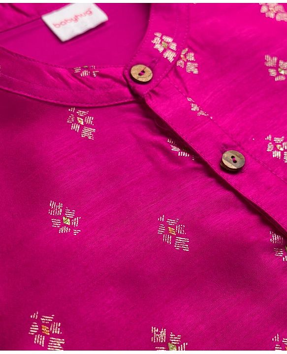 Babyhug Cotton Blend Woven Full Sleeves Kurta & Pyjama Set with Foil Print - Fuchsia