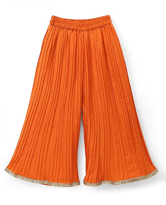 Babyhug Georgett Woven Half Sleeves Kurta & Palazzo Set With Floral Print & Dupatta - Orange