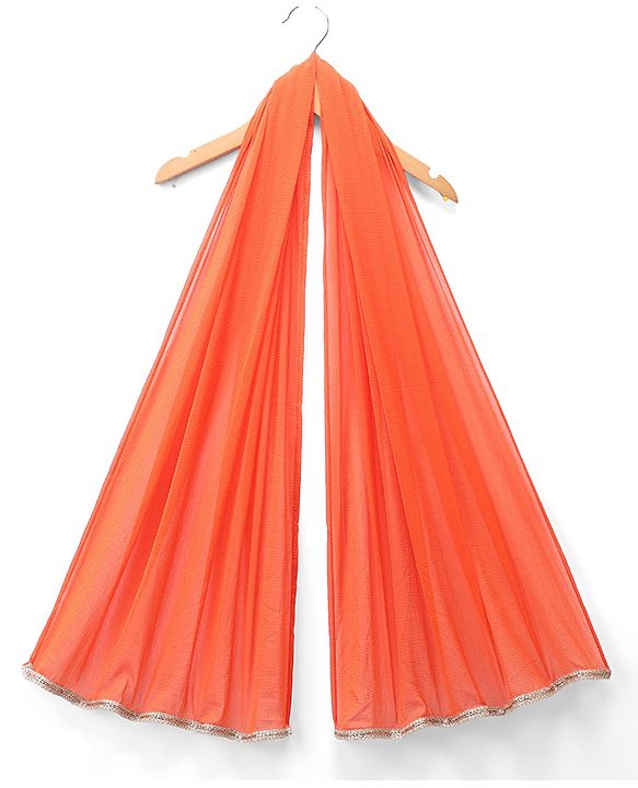 Babyhug Georgett Woven Half Sleeves Kurta & Palazzo Set With Floral Print & Dupatta - Orange