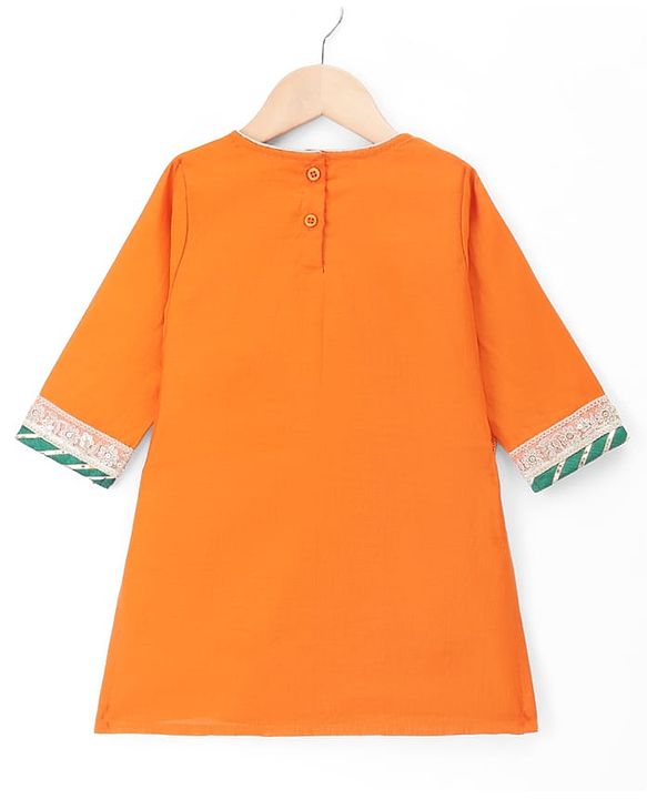 Babyhug Net Woven Embroidered Three-Fourth Sleeves Choli & Lehenga Set With Dupatta - Orange