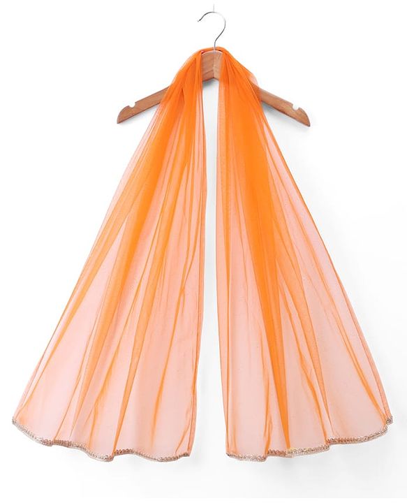 Babyhug Net Woven Embroidered Three-Fourth Sleeves Choli & Lehenga Set With Dupatta - Orange
