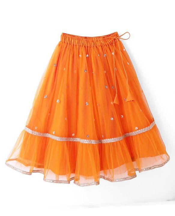 Babyhug Net Woven Embroidered Three-Fourth Sleeves Choli & Lehenga Set With Dupatta - Orange