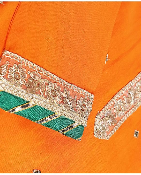 Babyhug Net Woven Embroidered Three-Fourth Sleeves Choli & Lehenga Set With Dupatta - Orange