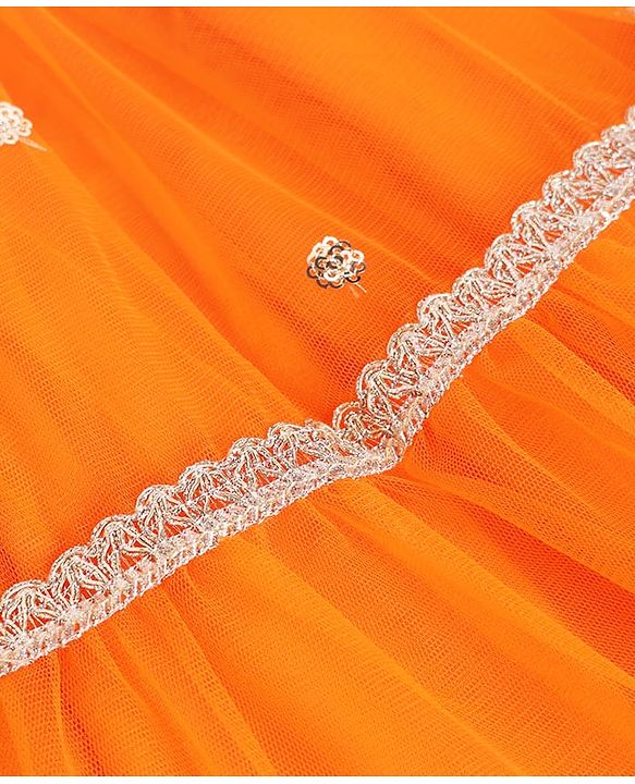 Babyhug Net Woven Embroidered Three-Fourth Sleeves Choli & Lehenga Set With Dupatta - Orange