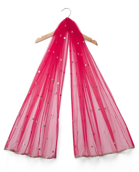 Babyhug Chiffon Three Fourth Sleeves Chinnon Floral Sequin Embroidered Lehenga Choli and Dupatta Set - Red