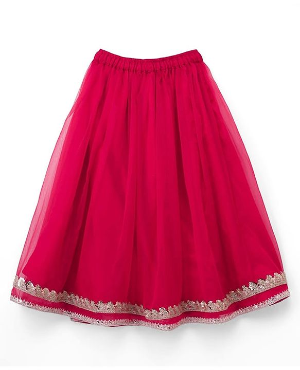 Babyhug Chiffon Three Fourth Sleeves Chinnon Floral Sequin Embroidered Lehenga Choli and Dupatta Set - Red