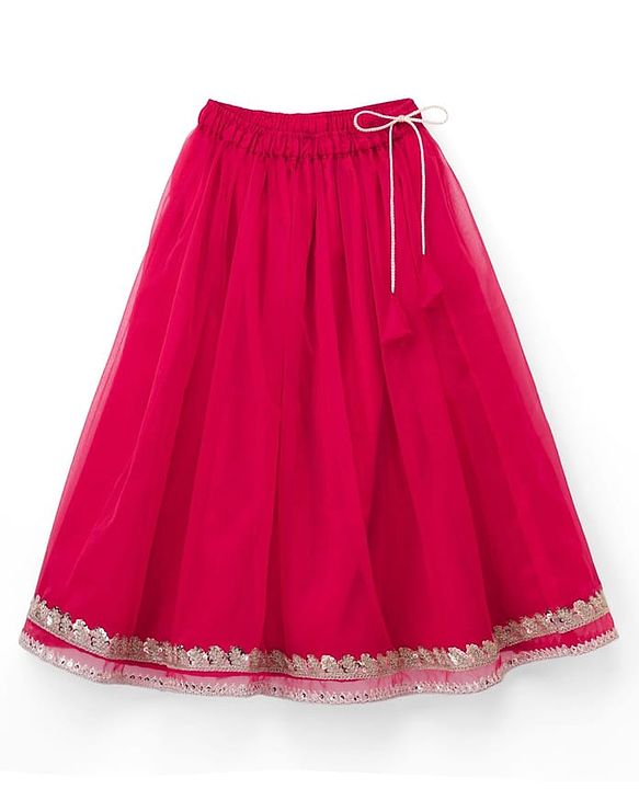 Babyhug Chiffon Three Fourth Sleeves Chinnon Floral Sequin Embroidered Lehenga Choli and Dupatta Set - Red