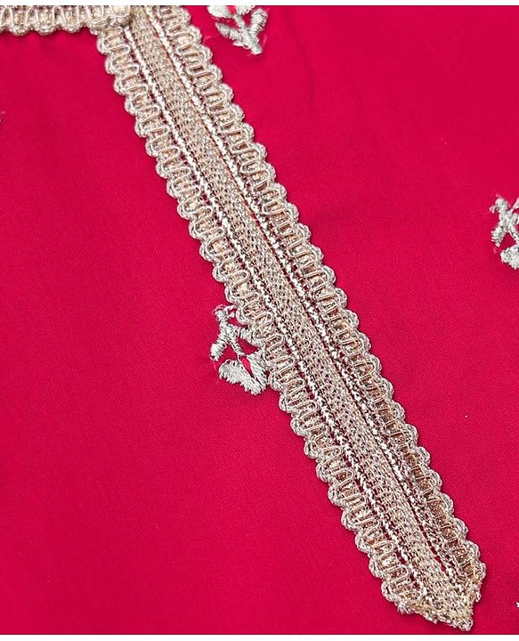 Babyhug Chiffon Three Fourth Sleeves Chinnon Floral Sequin Embroidered Lehenga Choli and Dupatta Set - Red