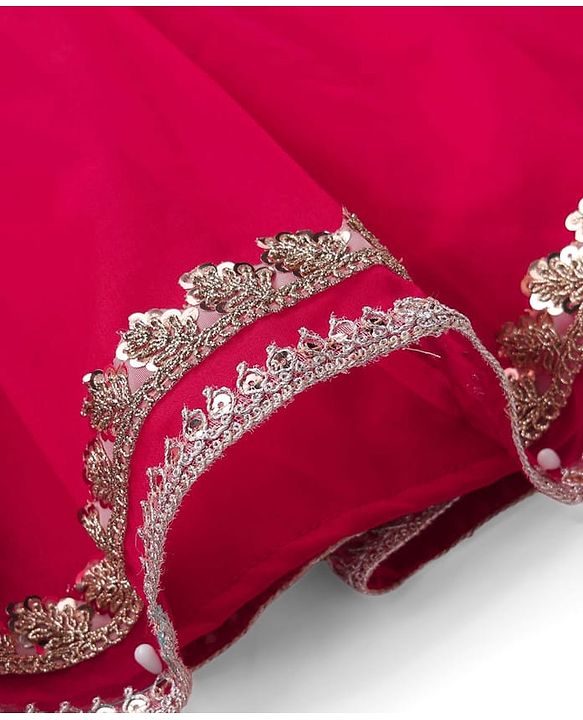 Babyhug Chiffon Three Fourth Sleeves Chinnon Floral Sequin Embroidered Lehenga Choli and Dupatta Set - Red