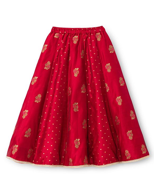Babyhug Brocade Woven THree Fourth Sleeves Lehenga Choli and Dupatta Set with Floral Embroidery - Maroon
