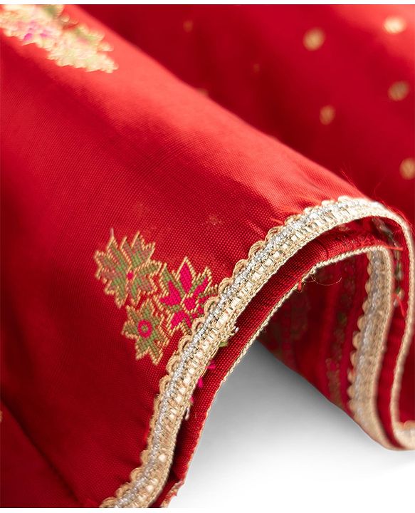 Babyhug Brocade Woven THree Fourth Sleeves Lehenga Choli and Dupatta Set with Floral Embroidery - Maroon