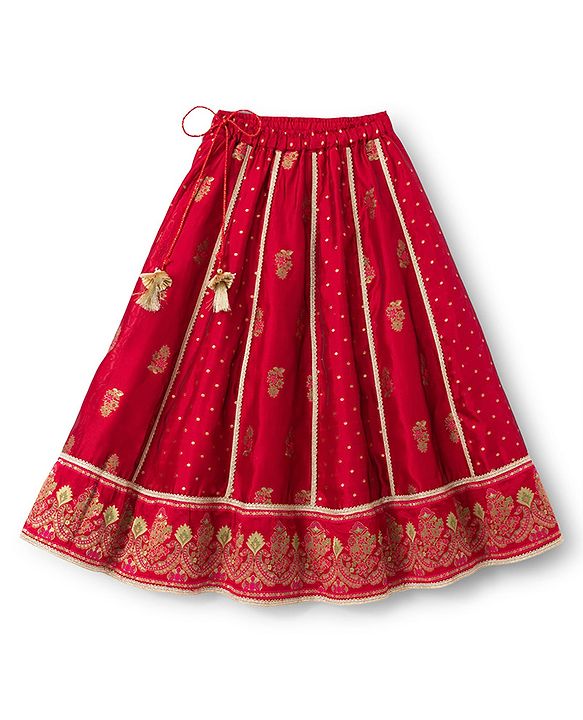 Babyhug Brocade Woven THree Fourth Sleeves Lehenga Choli and Dupatta Set with Floral Embroidery - Maroon