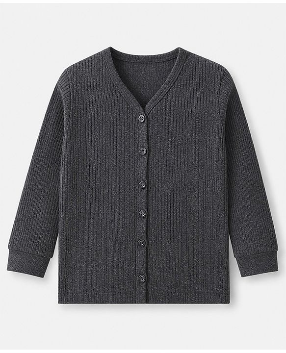 Babyhug Cotton Knit Full Sleeves Solid Thermal Inner Wear- Charcoal Grey