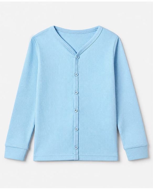 Babyhug Cotton Knit Full Sleeves Solid Thermal Set - Blue
