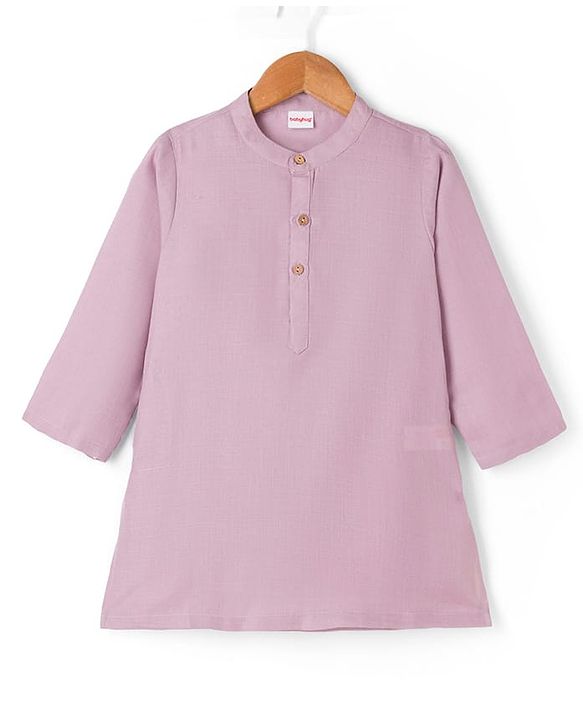 Babyhug 100% Cotton Woven Solid Kurta Pyjama Set With Embroidered Jacket- Purple