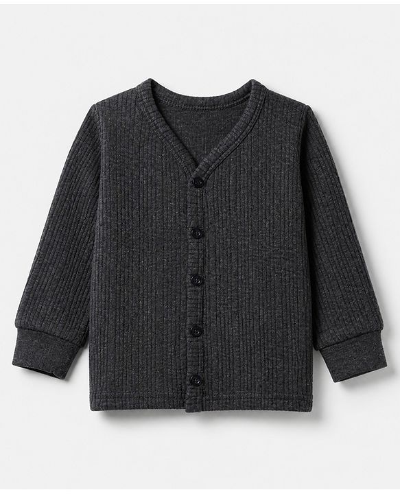 Babyhug Cotton Mix Knit Solid Front Open Thermal Inner Wear - Charcoal Grey