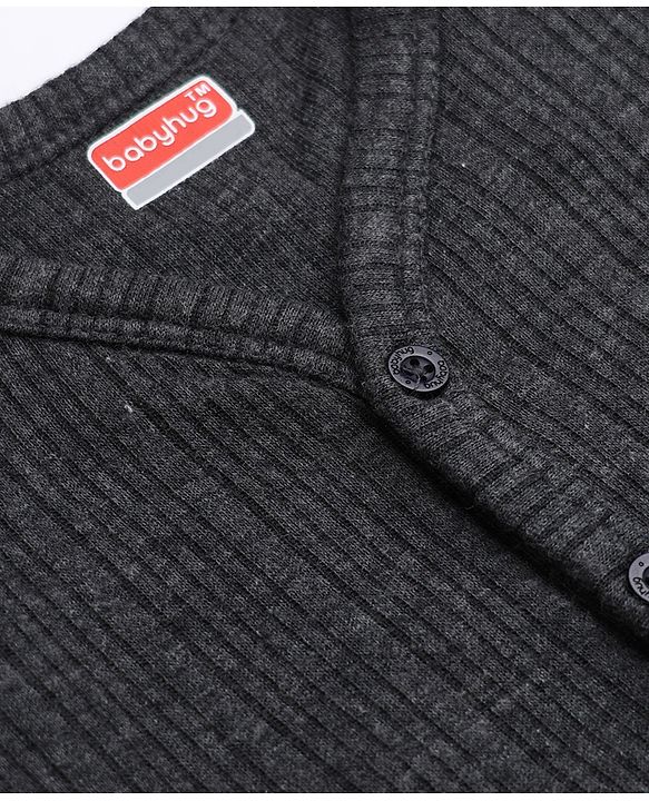Babyhug Cotton Mix Knit Solid Front Open Thermal Inner Wear - Charcoal Grey