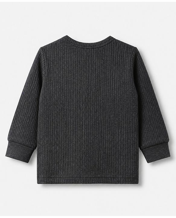Babyhug Cotton Mix Knit Solid Front Open Thermal Inner Wear - Charcoal Grey