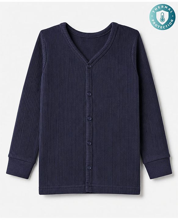 Babyhug Cotton Mix Knit Full Sleeves Front open Thermal Inner Wear - Navy Blue
