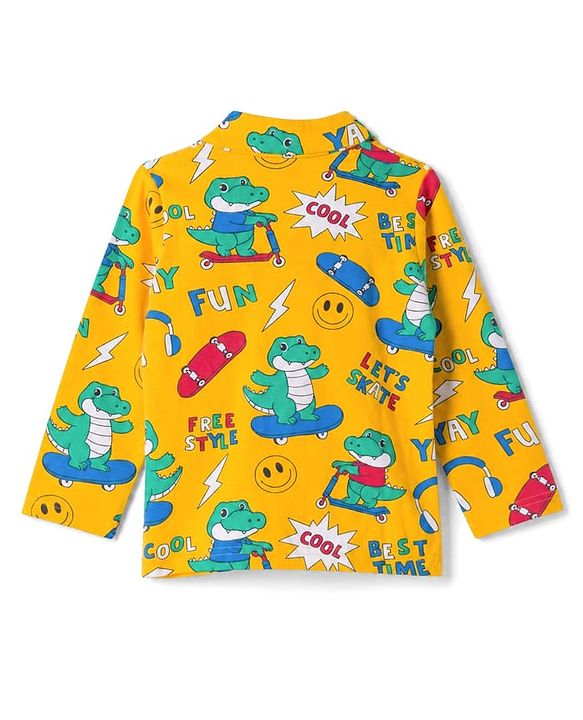 Babyhug 100% Cotton Knit Full Sleeves Co-Ords Shirt & Pyjama Night Suit with Crocodile Print - Yellow