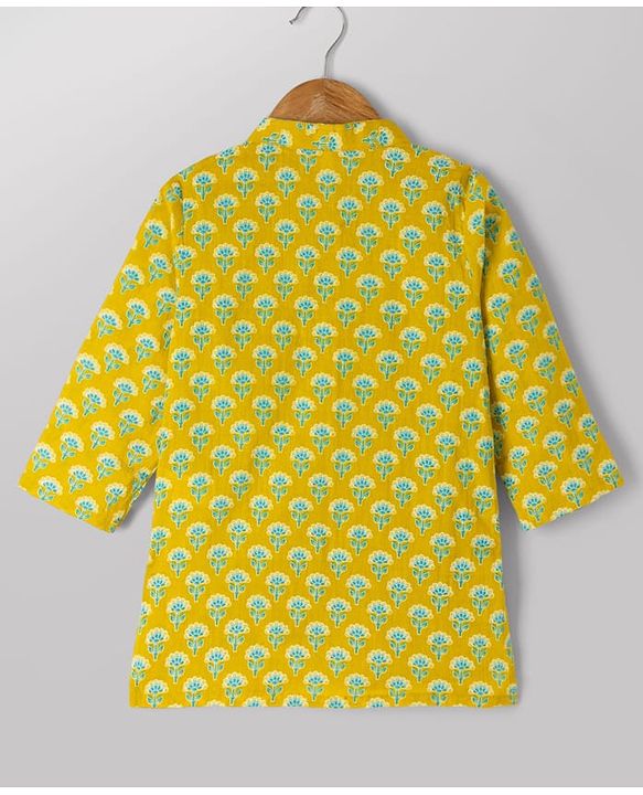 Babyhug 100% Cotton Cambric Woven Full Sleeves Kurta and Dhoti Set with Floral Print in Green