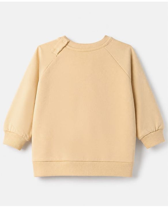 Babyhug Heavy Gauge Warm Fleece Knit Full Sleeves Sweatshirt With Bear Print & Applique - Beige