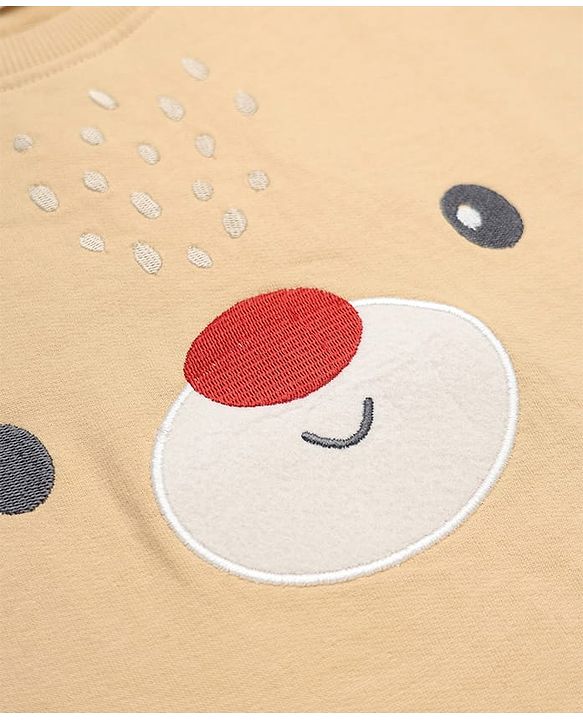 Babyhug Heavy Gauge Warm Fleece Knit Full Sleeves Sweatshirt With Bear Print & Applique - Beige