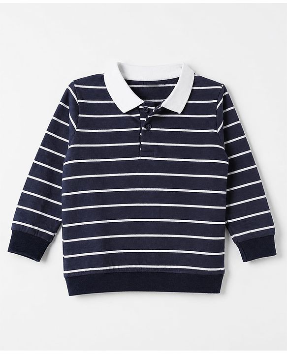 Babyhug Terry Knit Winter T-Shirt with Full Sleeves and Striped Print - Black