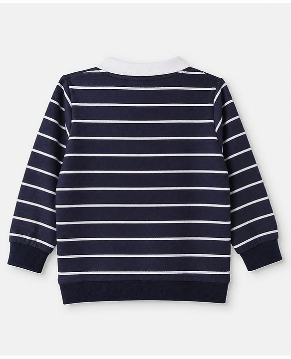 Babyhug Terry Knit Winter T-Shirt with Full Sleeves and Striped Print - Black