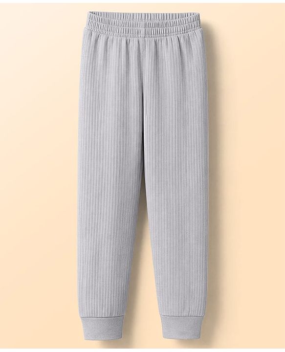 Babyhug Knit Full Sleeves Solid Pullover Vest & Pant Three Piece Thermal Inner Wear Set - Light Grey