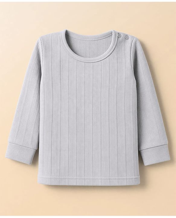 Babyhug Knit Full Sleeves Solid Pullover Vest & Pant Three Piece Thermal Inner Wear Set - Light Grey