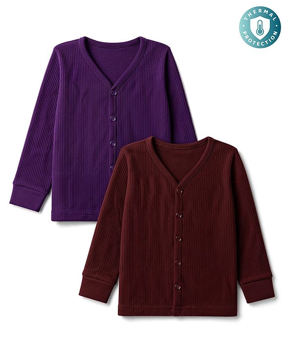 Babyhug Knit Full Sleeves Solid Thermal Inner Wear Vest Pack of 2 - Purple