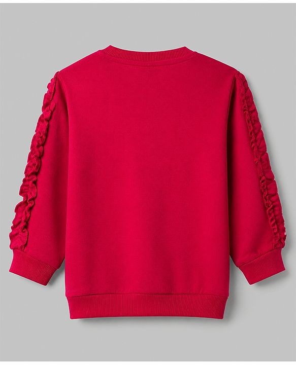 Babyhug Heavy Gauge Terry Knit Sweatshirt With Full Sleeves and Bow Print - Red