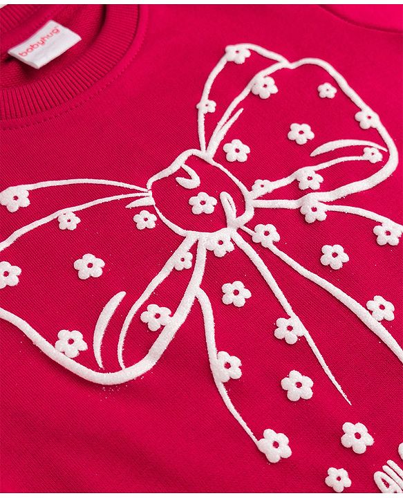 Babyhug Heavy Gauge Terry Knit Sweatshirt With Full Sleeves and Bow Print - Red
