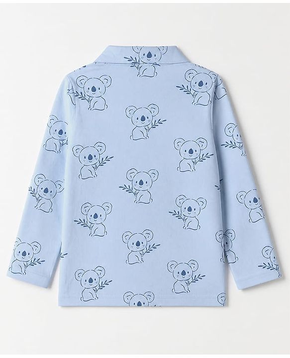 Babyhug 100% Cotton Knit Full Sleeves Co-Ords Shirt & Pyjama Night Suit with Koala Print - Light blue
