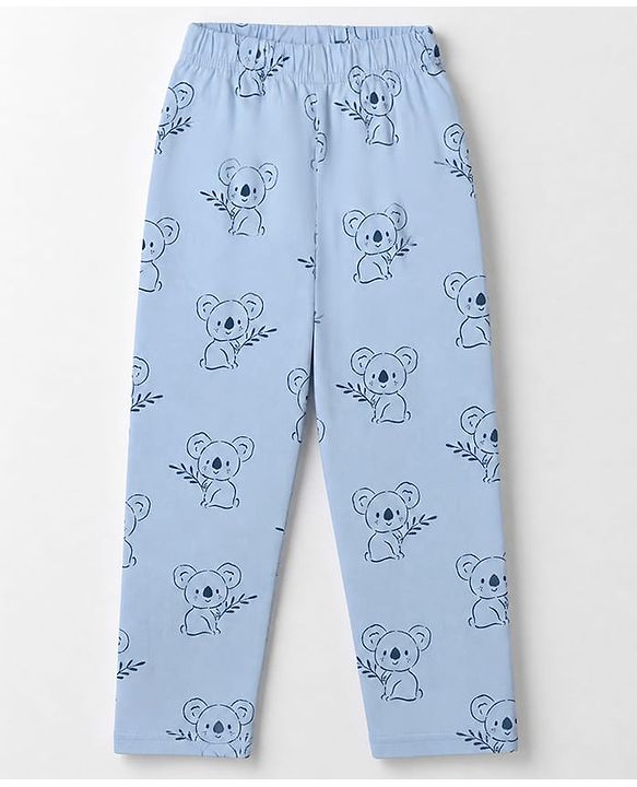 Babyhug 100% Cotton Knit Full Sleeves Co-Ords Shirt & Pyjama Night Suit with Koala Print - Light blue