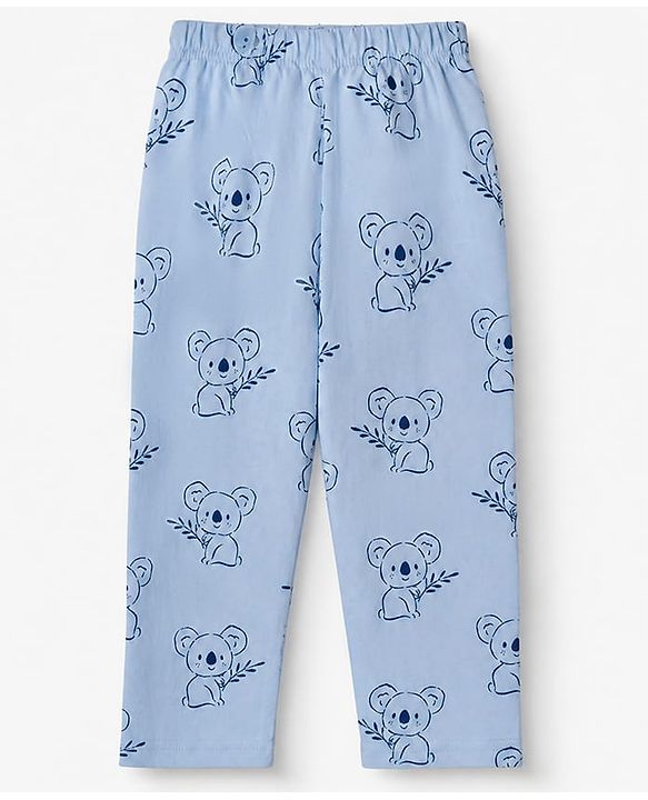 Babyhug 100% Cotton Knit Full Sleeves Co-Ords Shirt & Pyjama Night Suit with Koala Print - Light blue