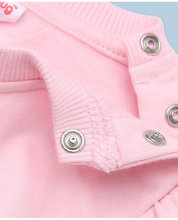 Babyhug 100% Cotton Heavy Gauge Warm Fleece Full Sleeves Sweatshirt With Puffed Sleeves And Flower Applique - Baby Pink