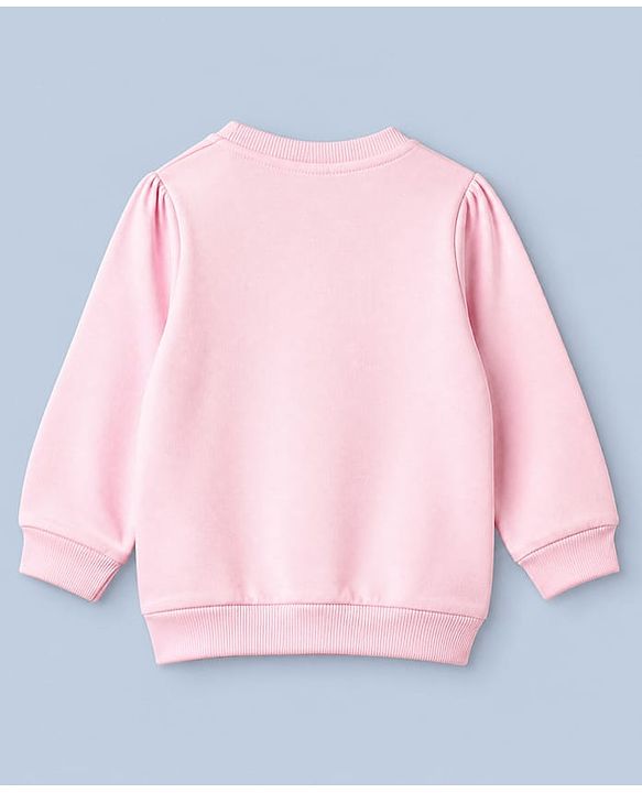 Babyhug 100% Cotton Heavy Gauge Warm Fleece Full Sleeves Sweatshirt With Puffed Sleeves And Flower Applique - Baby Pink