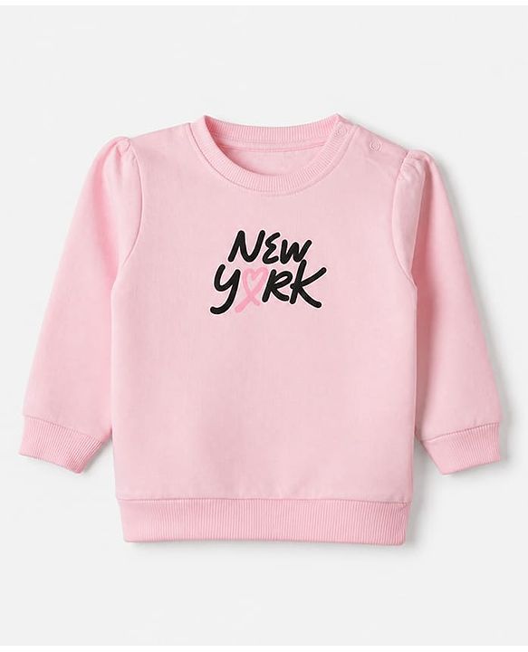 Babyhug Heavy Gauge 100% Cotton Terry Knit Full Sleeves Sweatshirt With Text Print Pack of 2 - Pink & Black