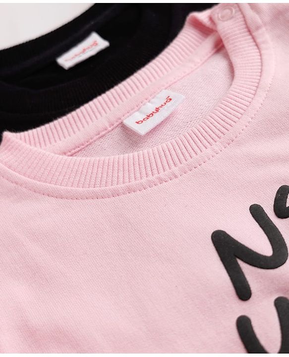 Babyhug Heavy Gauge 100% Cotton Terry Knit Full Sleeves Sweatshirt With Text Print Pack of 2 - Pink & Black