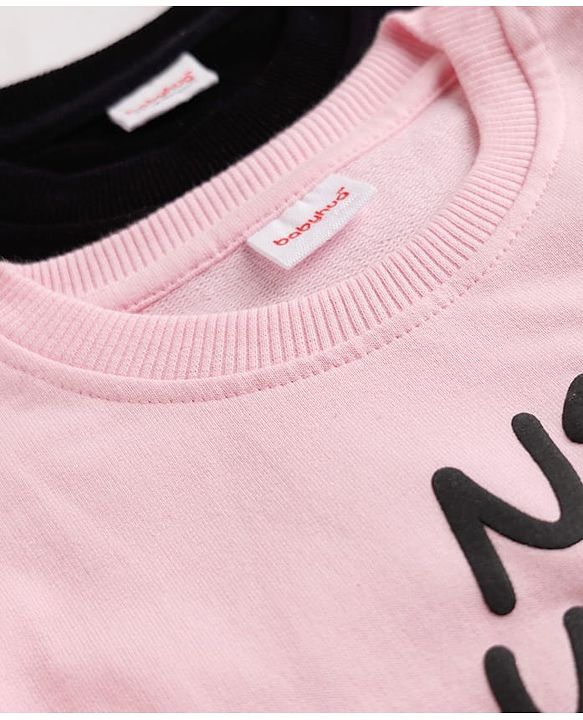 Babyhug Heavy Gauge 100% Cotton Terry Knit Full Sleeves Sweatshirt With Text Print Pack of 2 - Pink & Black