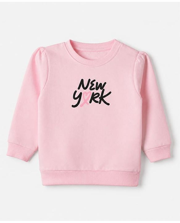 Babyhug Heavy Gauge 100% Cotton Terry Knit Full Sleeves Sweatshirt With Text Print Pack of 2 - Pink & Black